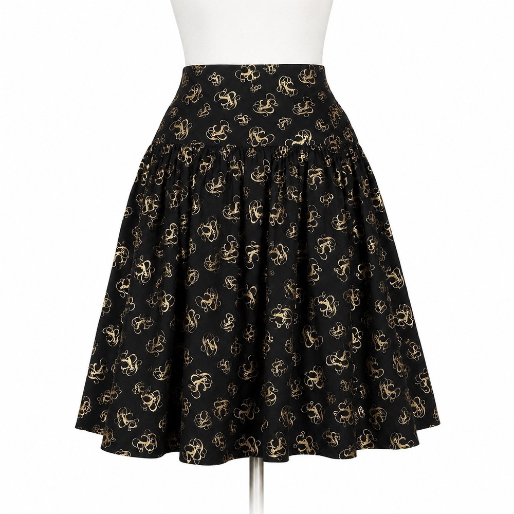 South Pole Y2K Midi Skirt Black Gold Graphic McBling Womens XL Streetwear Flowy